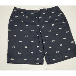 Talbots‎ Womens Bermuda Shorts Size 12 Navy Blue Embroidered Bicycles